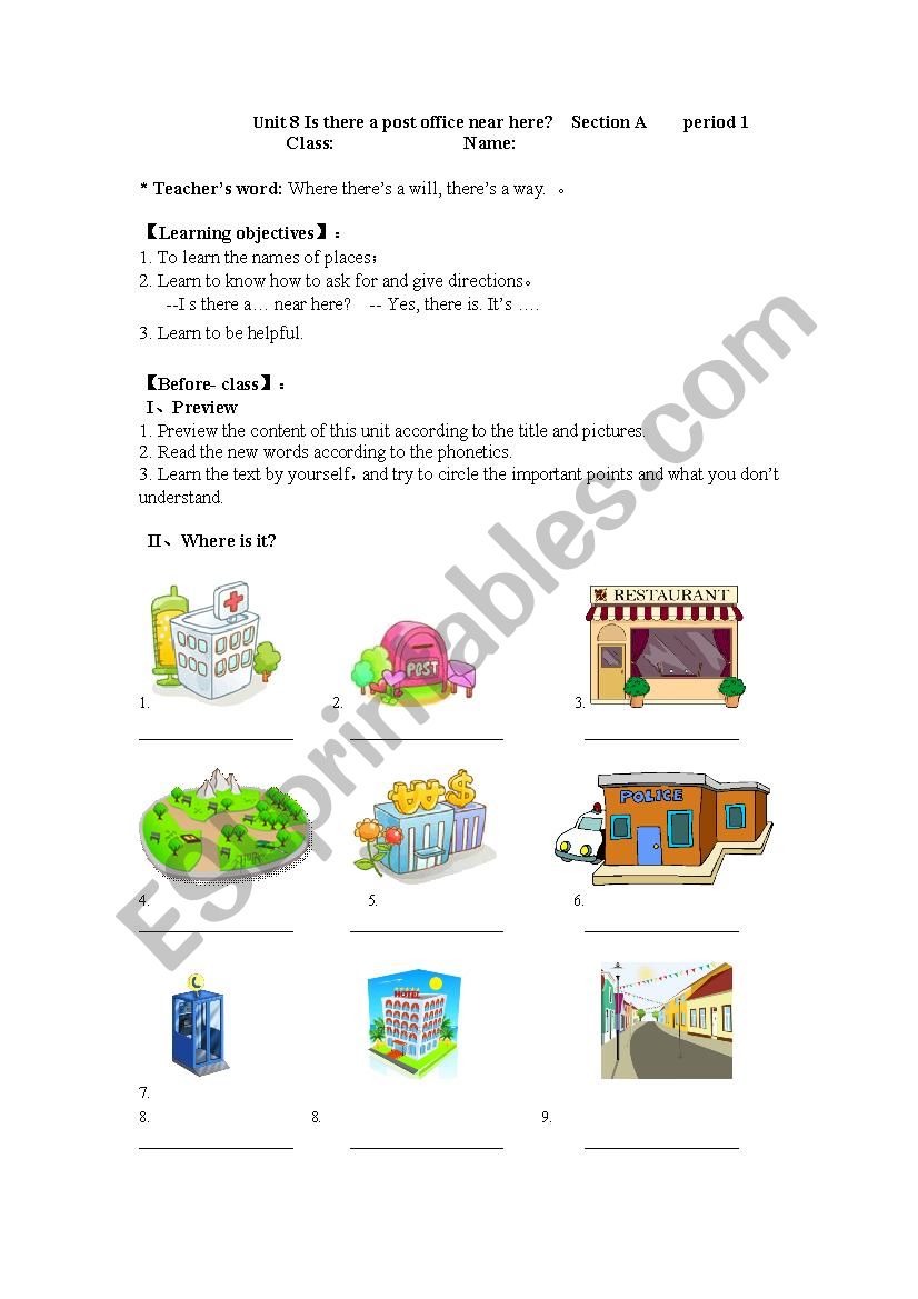 Is there a post office near here? - ESL worksheet by tape123
