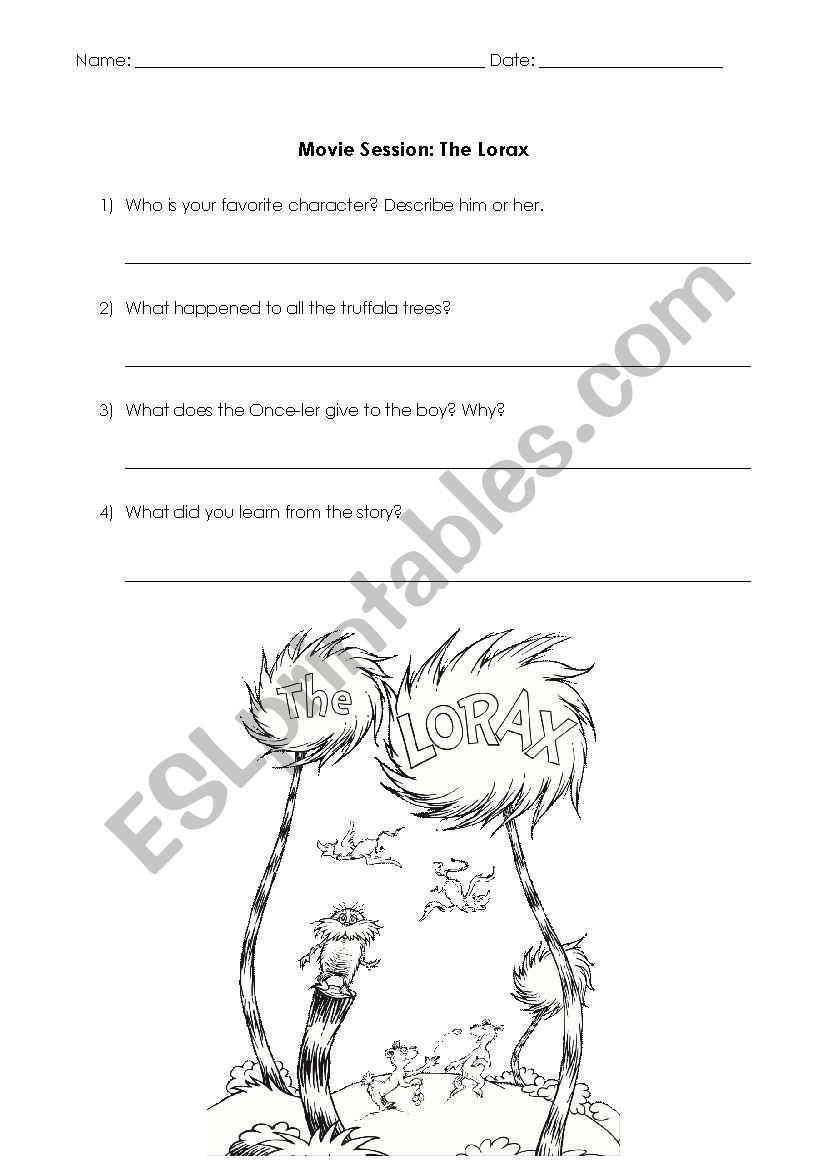 Movie session: The Lorax worksheet