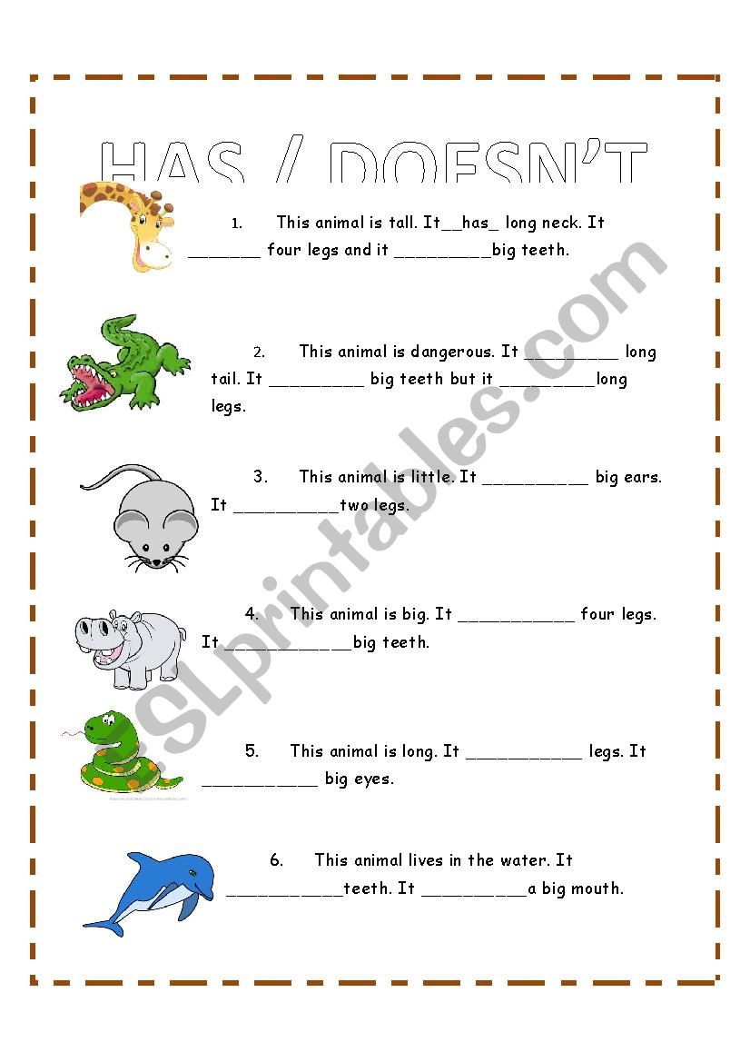 animal ( has/ doesn´t have) - ESL worksheet by longtuphuong