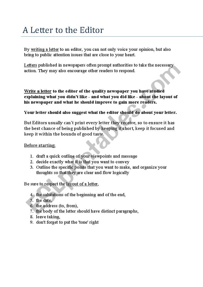 How To Write A Letter To The Editor ESL Worksheet By Hardcase