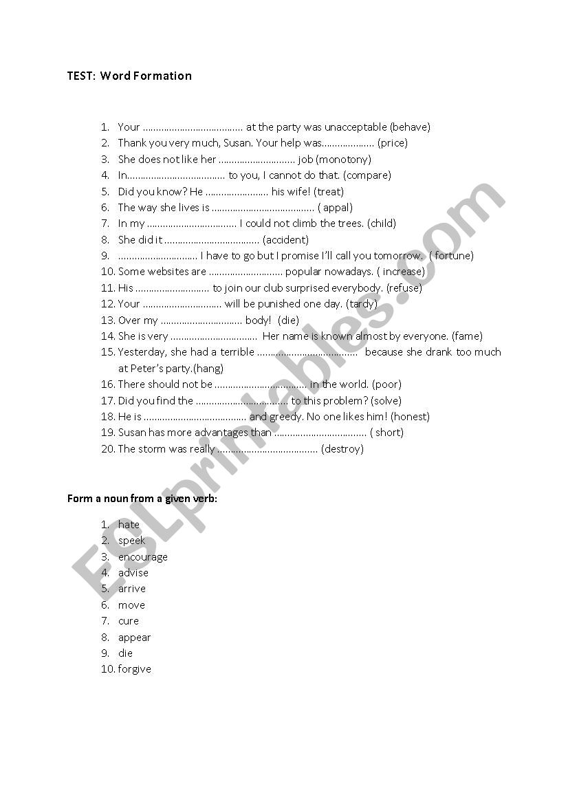 Wordformation  worksheet