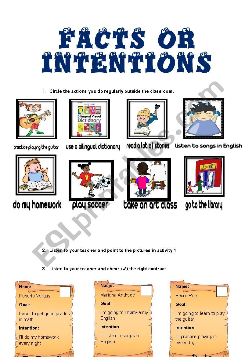 FACTS OR INTENTIONS worksheet