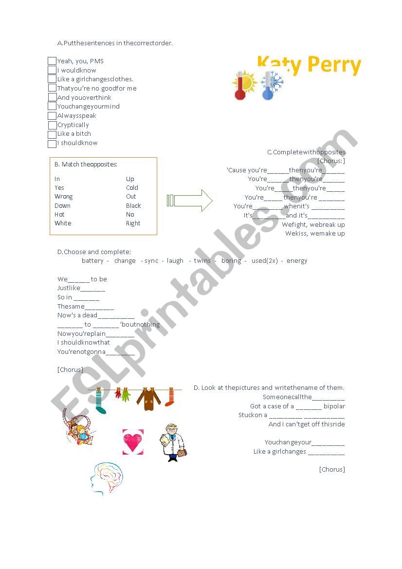 Song: Hot and Cold worksheet