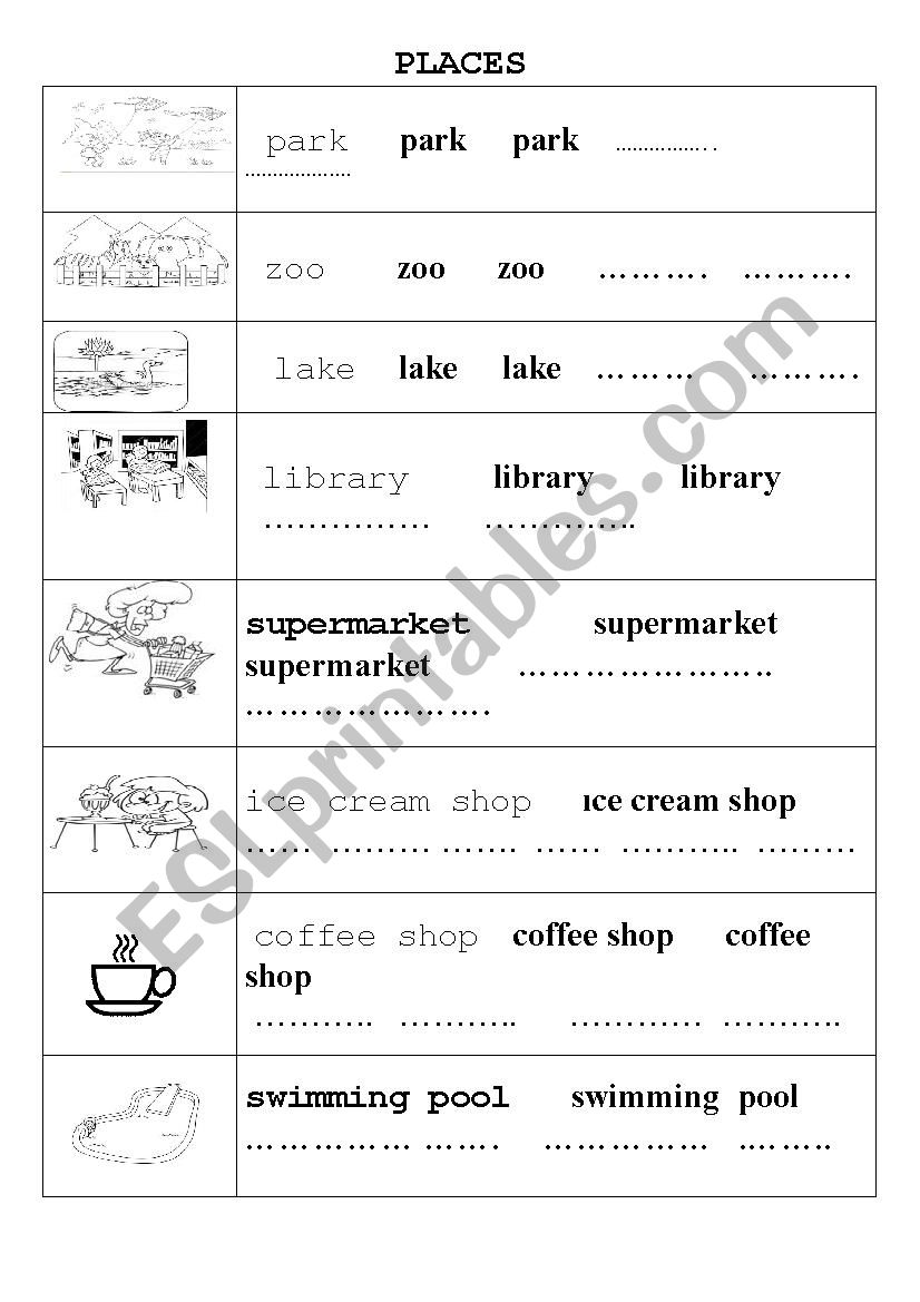 Places in town worksheet