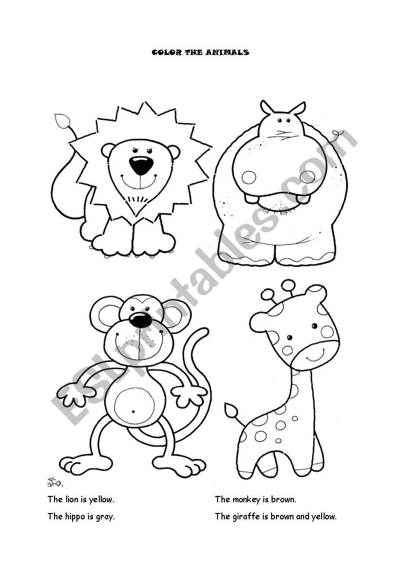 Color the Animals - ESL worksheet by byhngmz