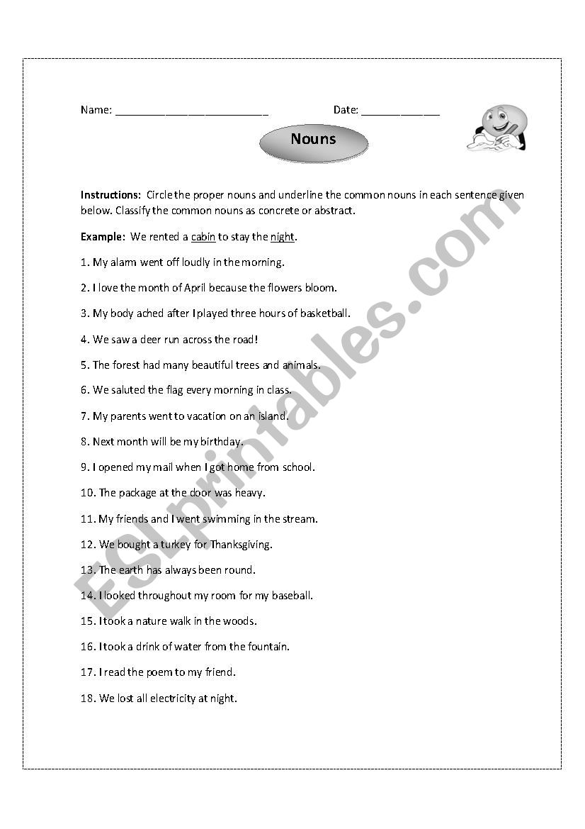 Nouns worksheet