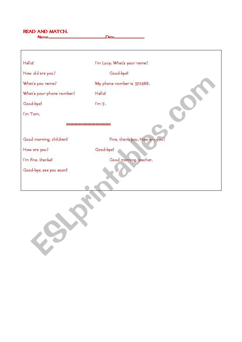 school greetings worksheet