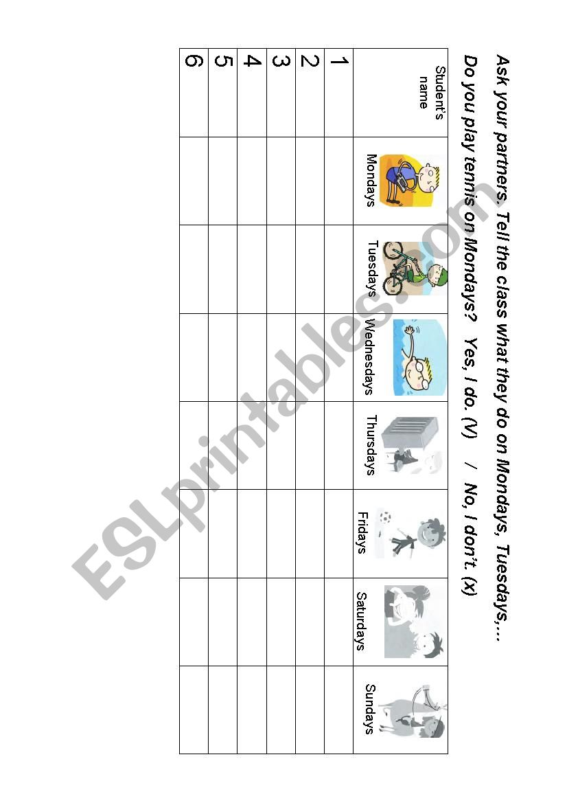 What Do You Do On Mondays Tuesdays Wednesdays ESL Worksheet 