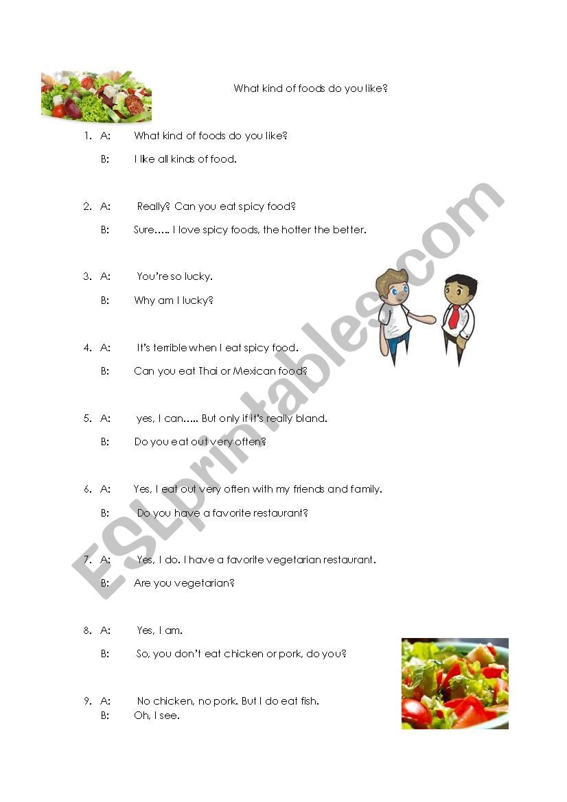 What kind of food do you like worksheet