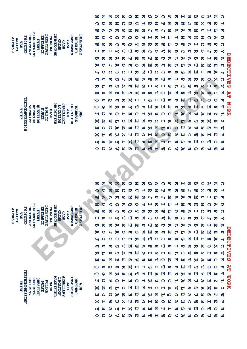 Dedectives At Work  worksheet