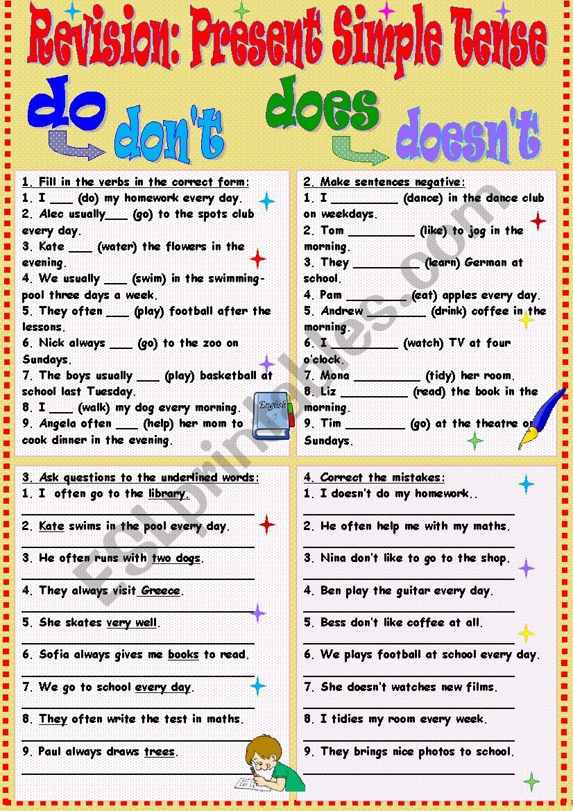 Revision Present Simple Tense ESL Worksheet By Tmk939