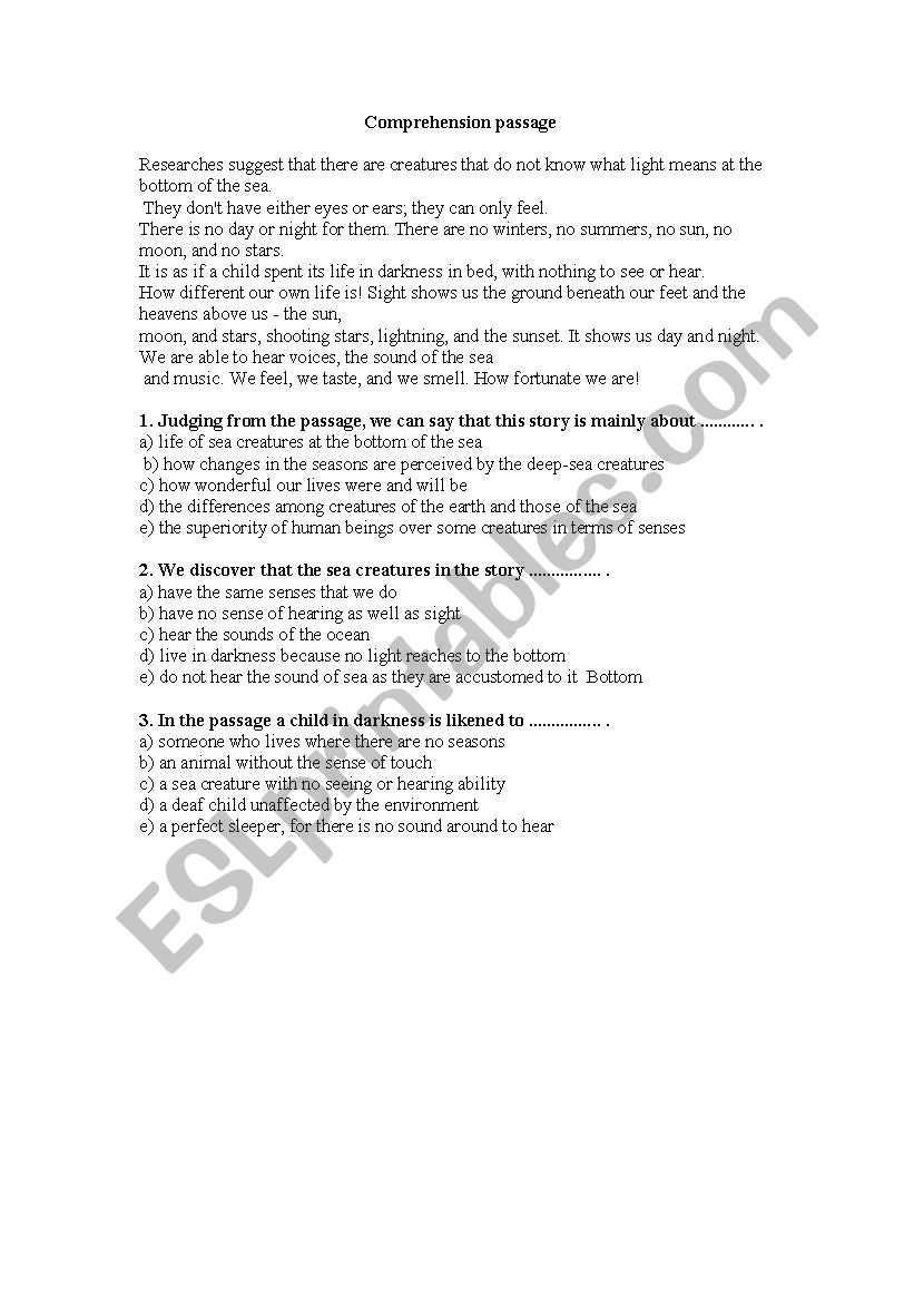 Importance of Life worksheet