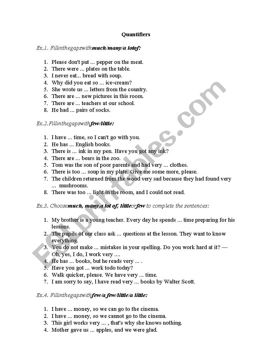 Quantifiers worksheet