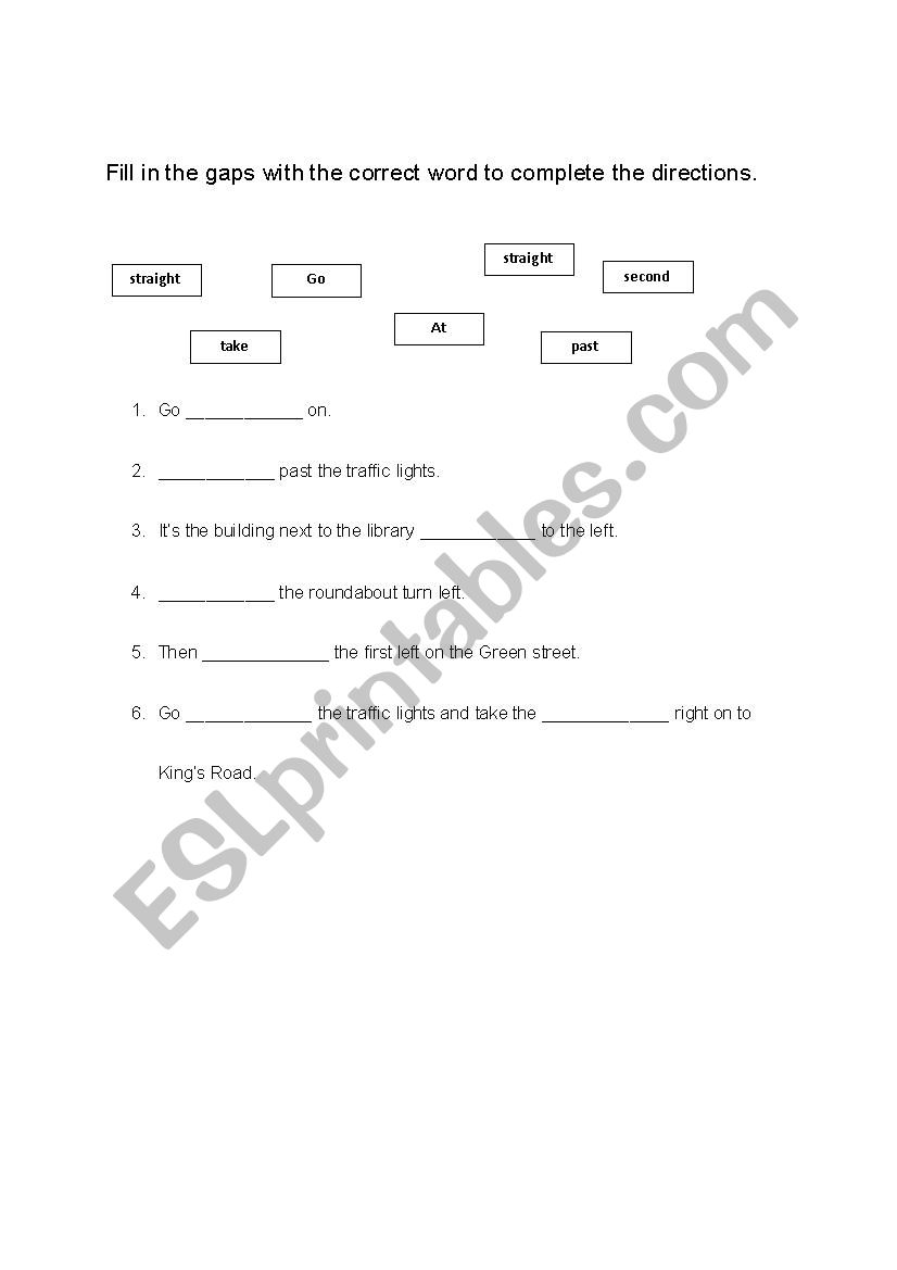 Directions worksheet