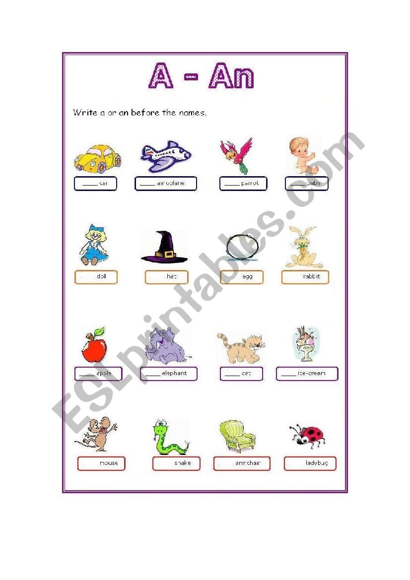 A OR AN KIDS - ESL worksheet by angelamaria1991