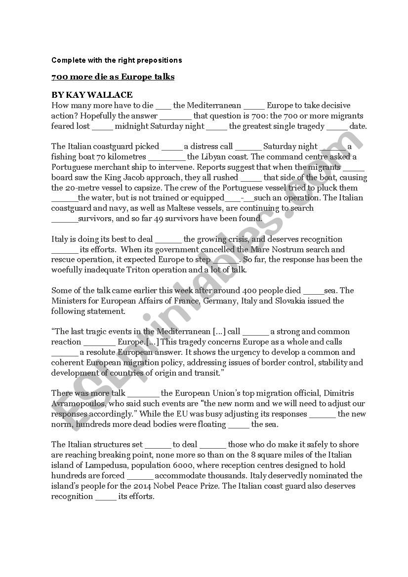 NEW TRAGEDY AT SEA worksheet