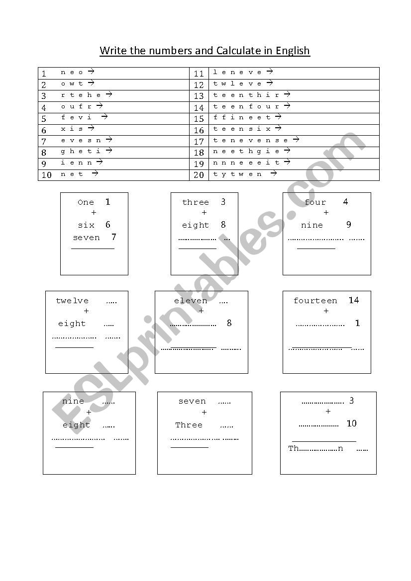 Numbers 1-20.  worksheet