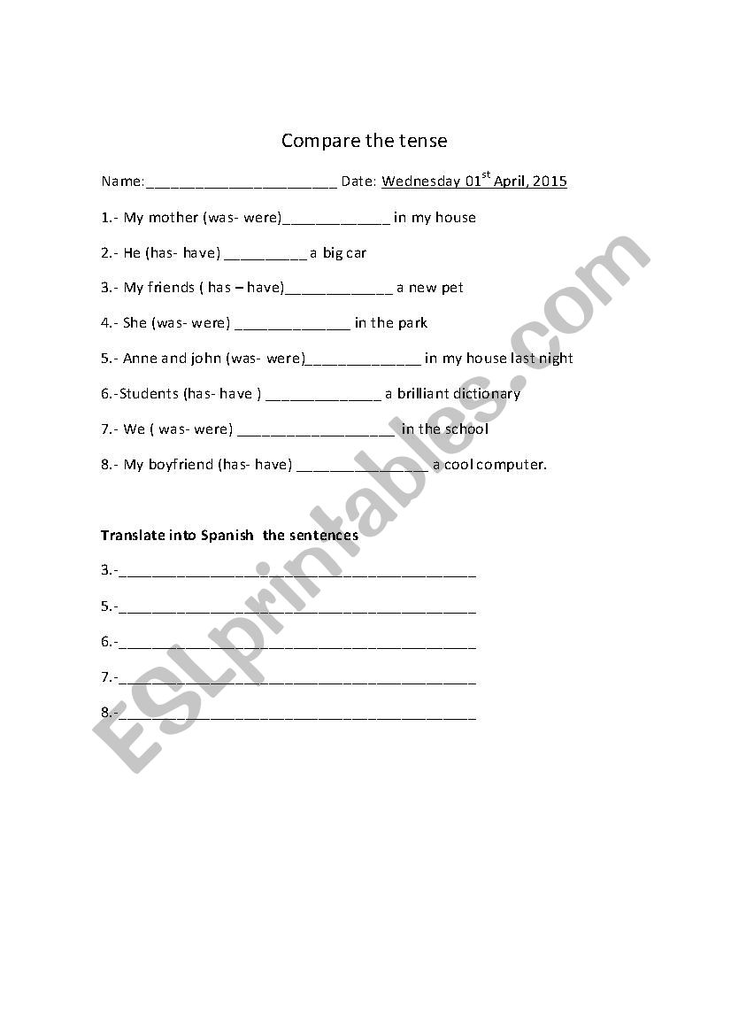 simple past was were worksheet