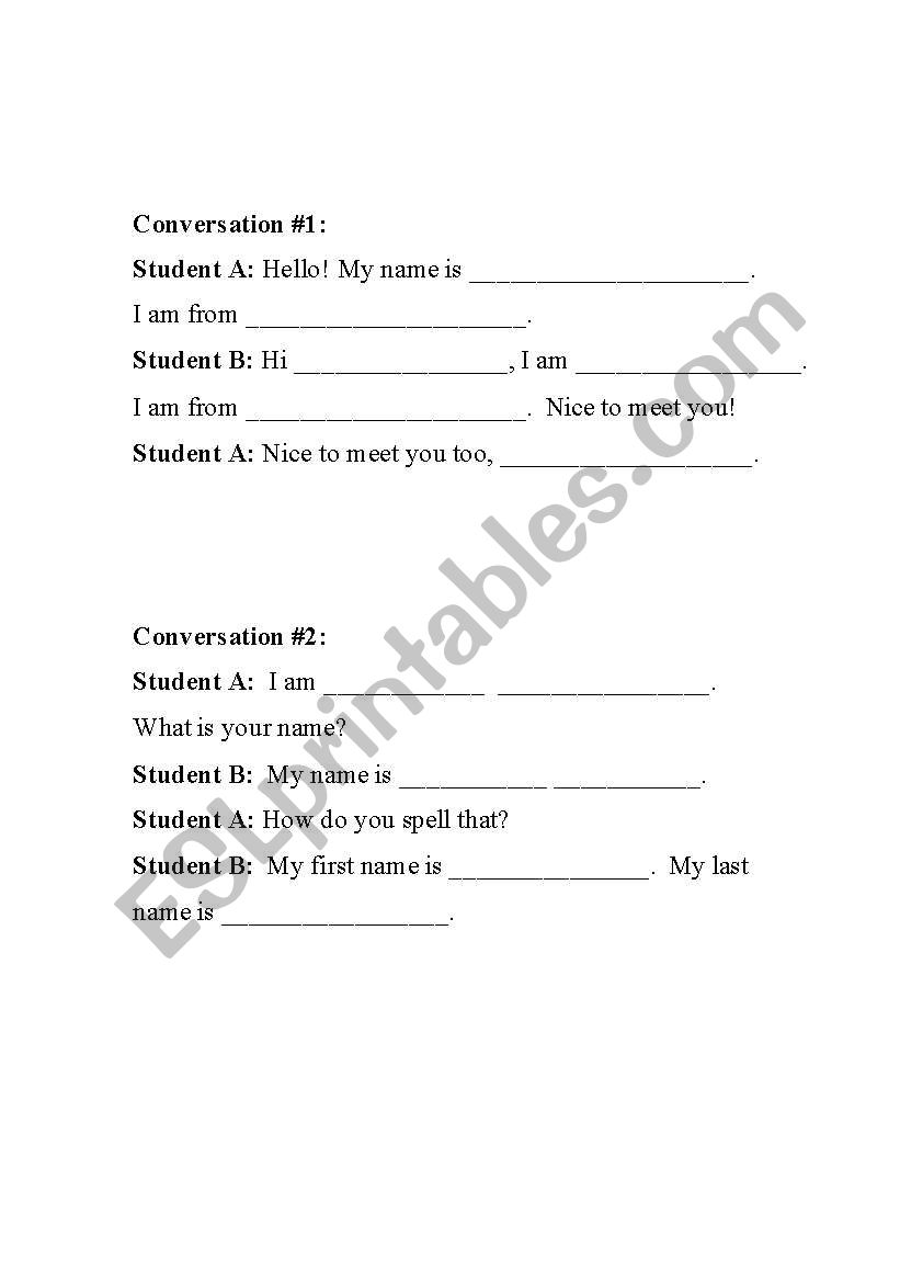 Inroduction Conversations worksheet