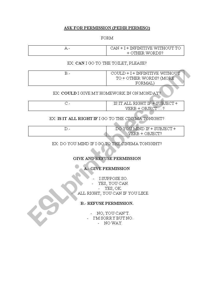 Ask for permission worksheet