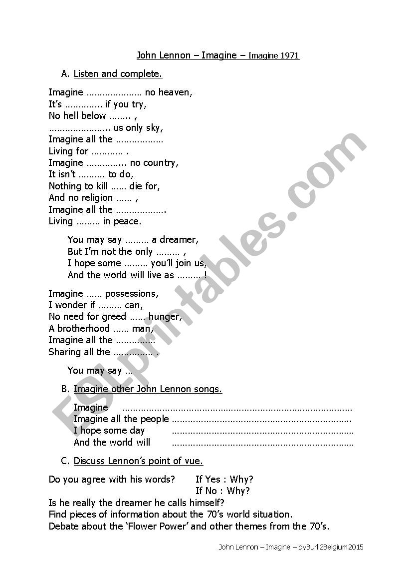 JohnLennon - Imagine worksheet