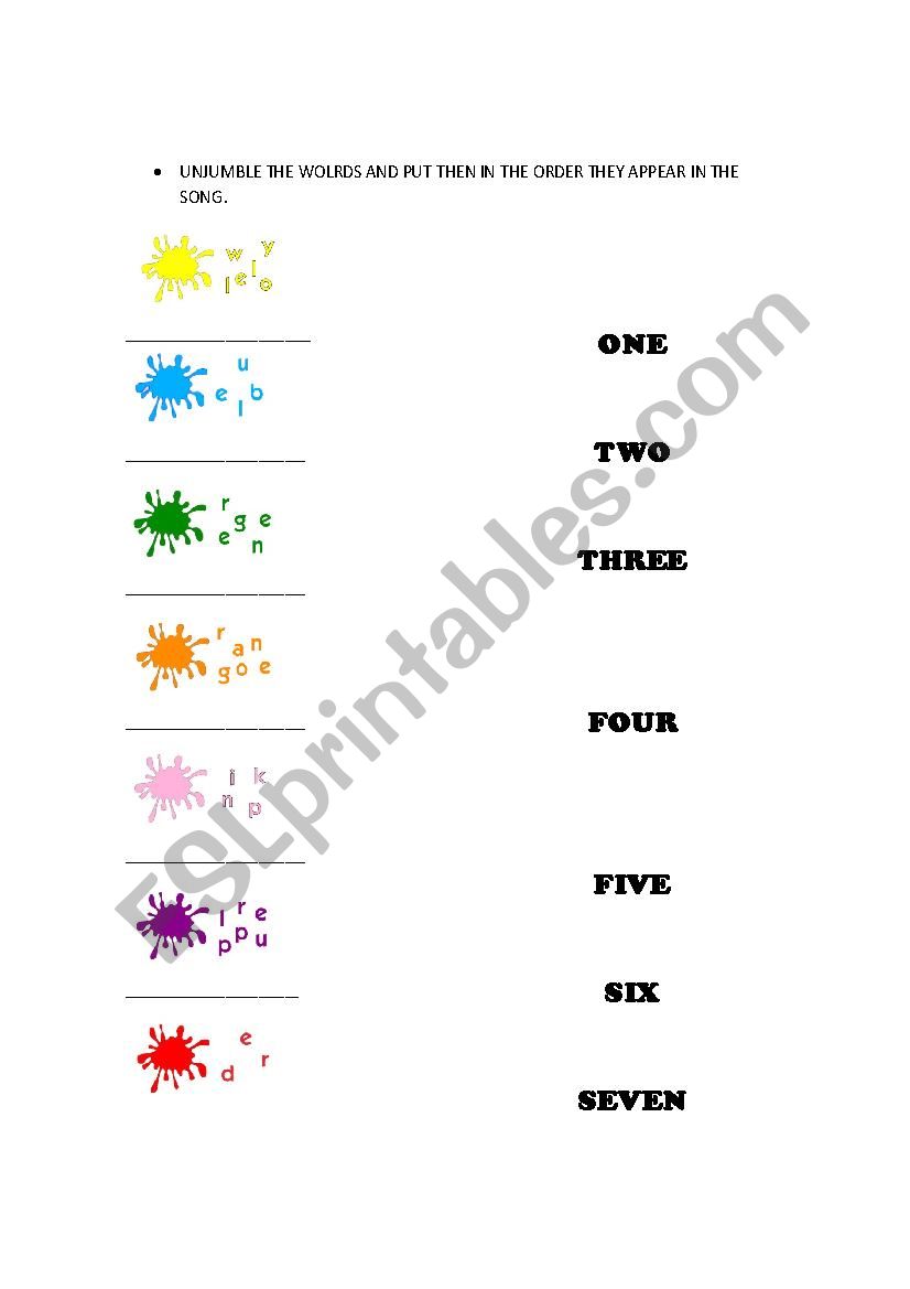 NUMBER AND COLOURS worksheet