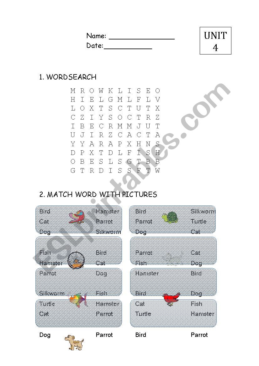 wordsearch & match word with picture -PETS- fast learners
