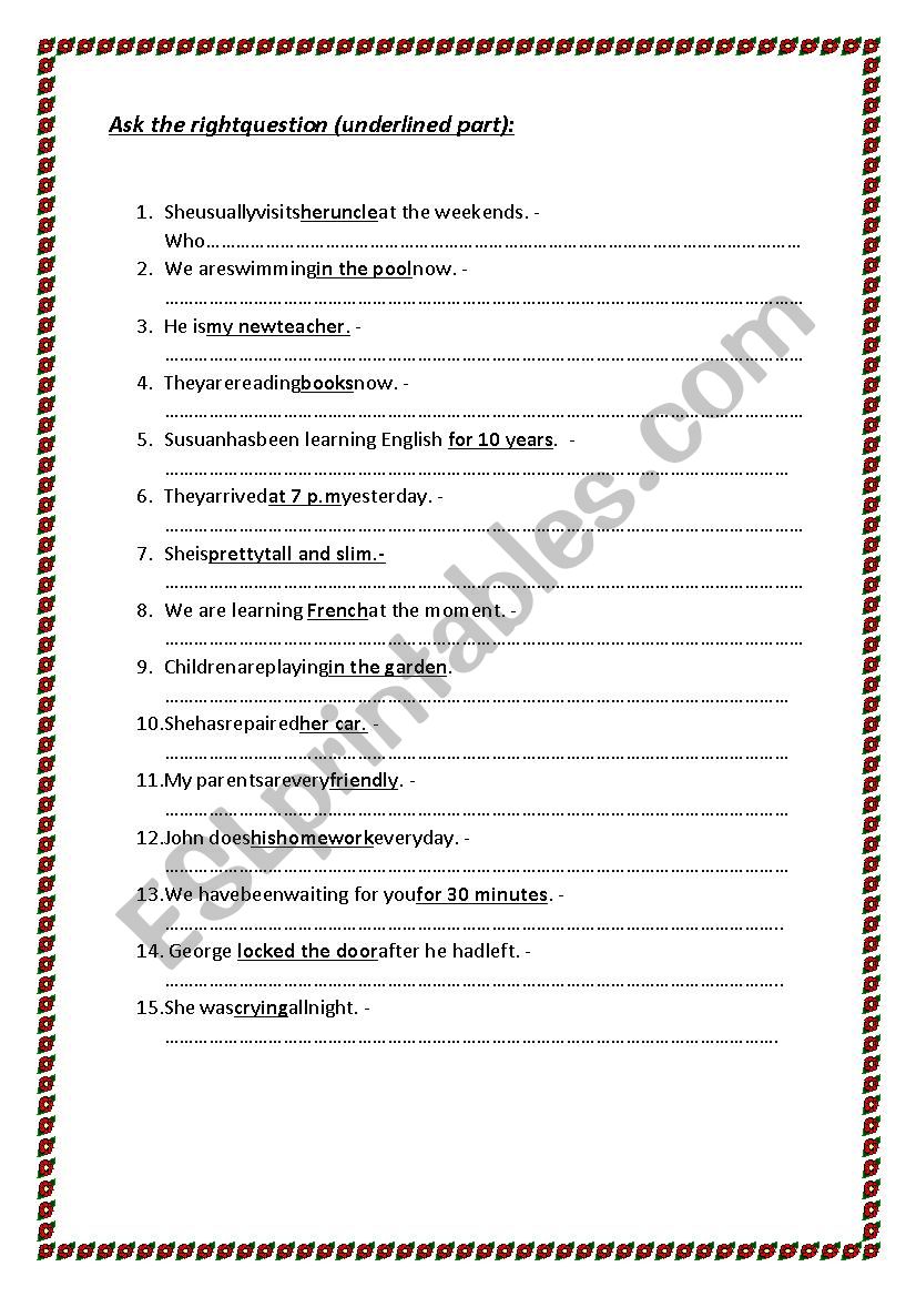 Ask the right question worksheet