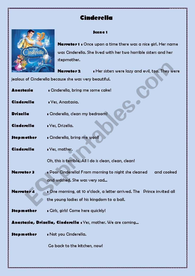 Cinderella script worksheet