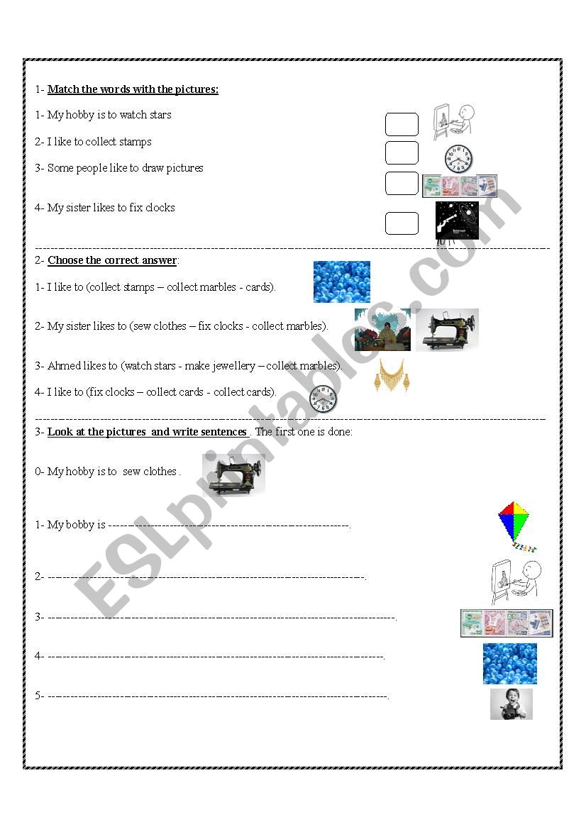 hobbies worksheet