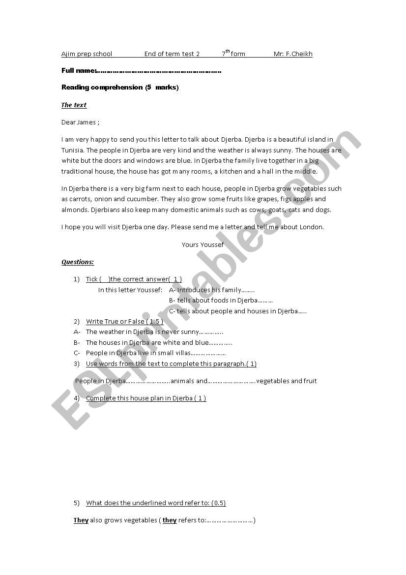 End of term test 2 worksheet