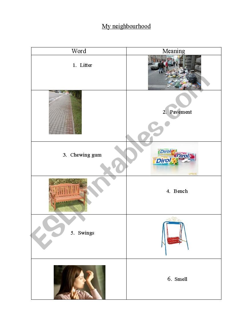 My Neighbourhood worksheet