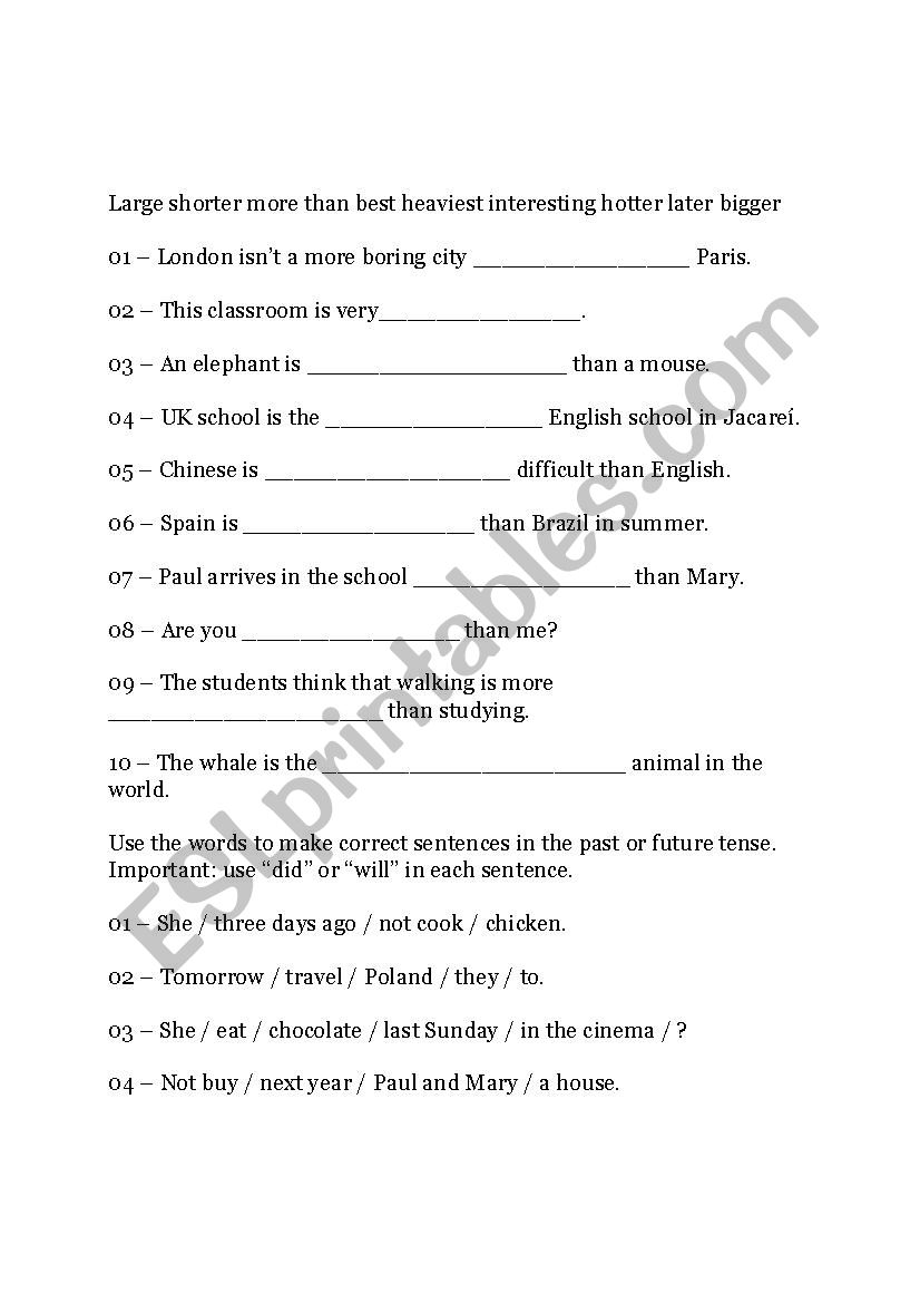 Exercise worksheet