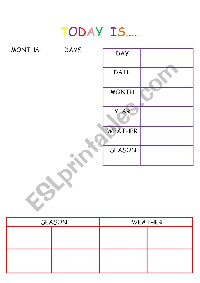 today calendar frame worksheet