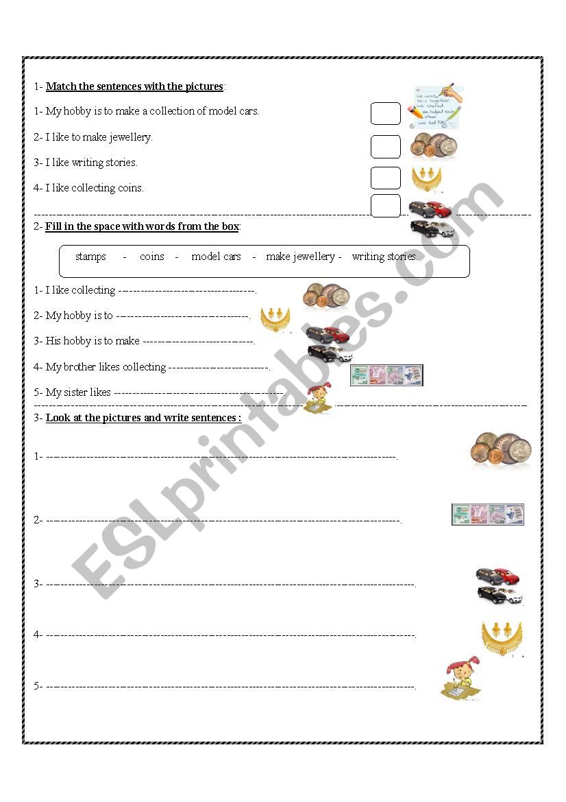 hobbies worksheet