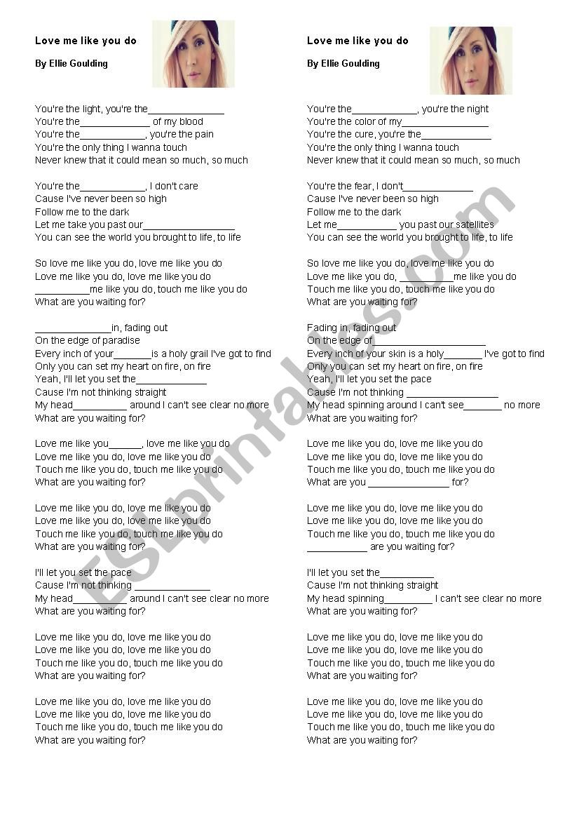 Love me like you do worksheet