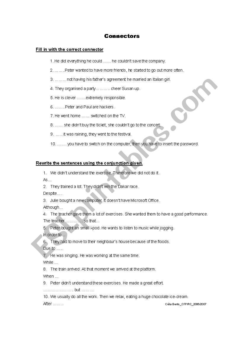 Connectors worksheet