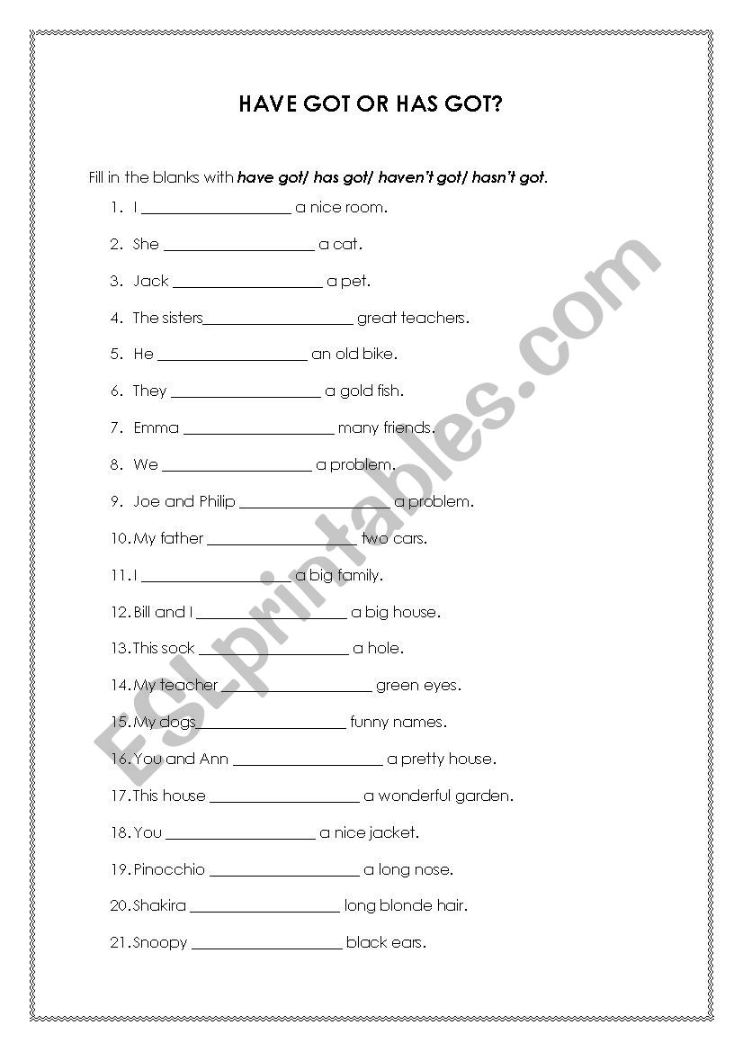 Have got / Has got / Haven´t got / Hasn´t got - ESL worksheet by dcicek