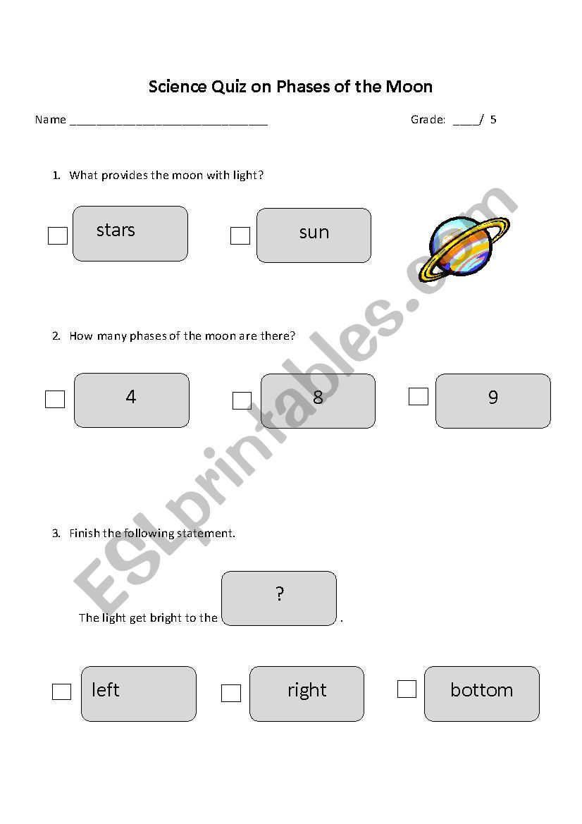 Moon Phases with Pictures worksheet