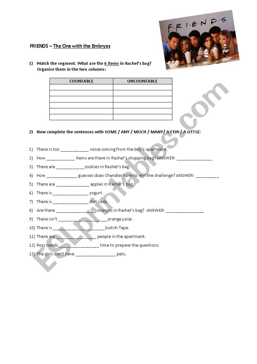 Friends - Quantifiers worksheet