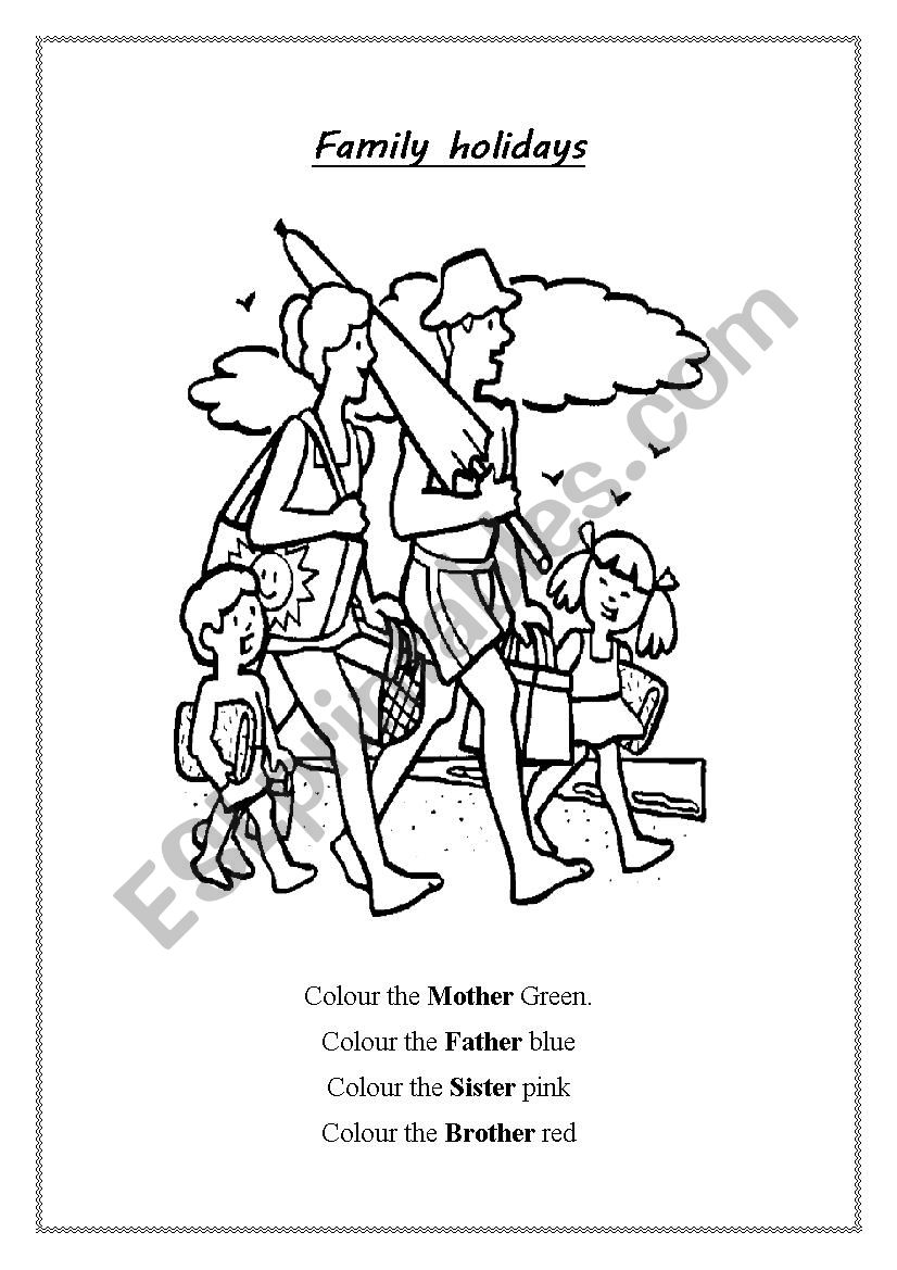 Family holidays worksheet