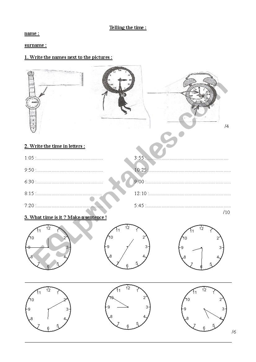 Telling the time worksheet