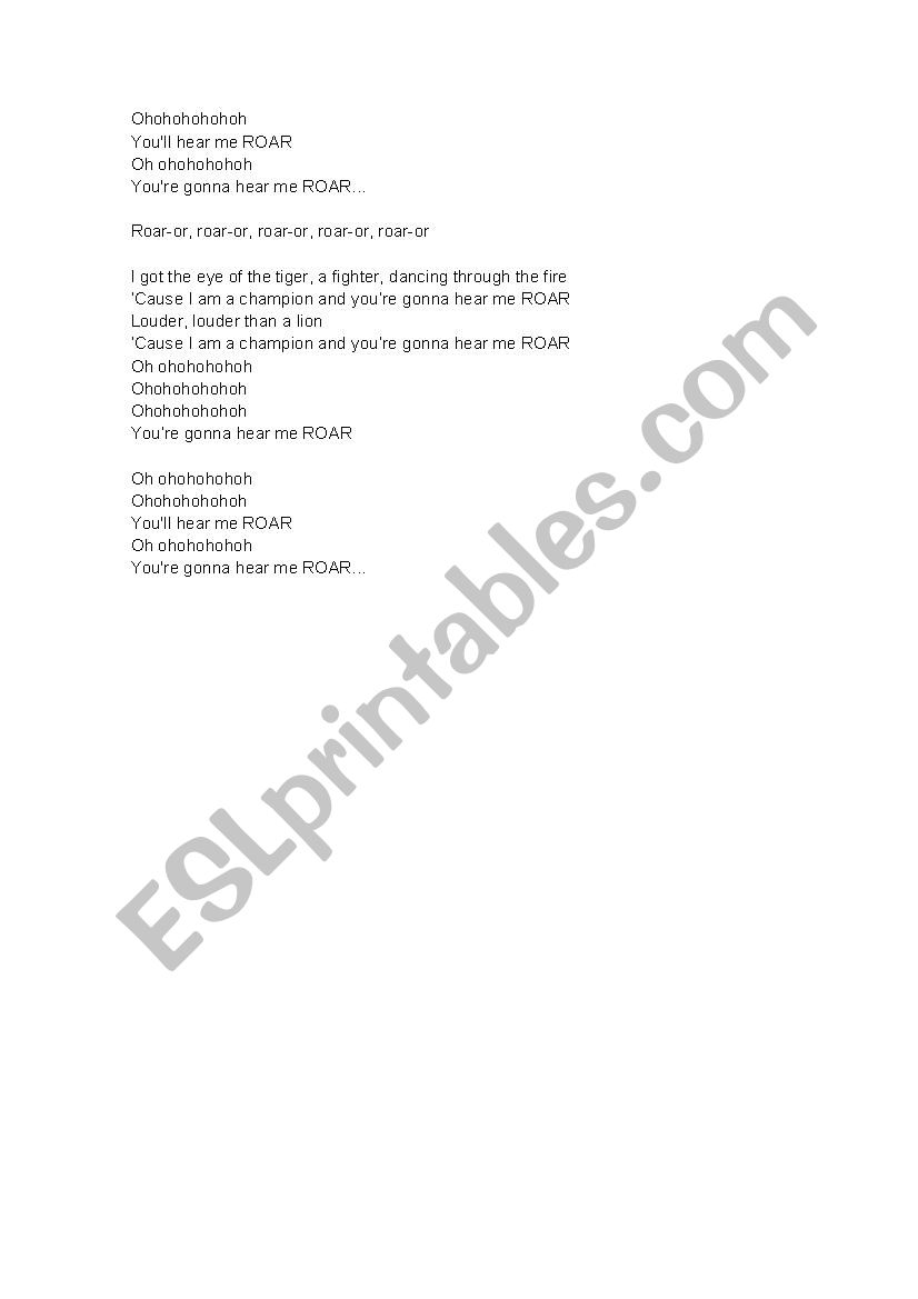 Song Roar Katy Perry - vocabulary practice - ESL worksheet by caiomachado