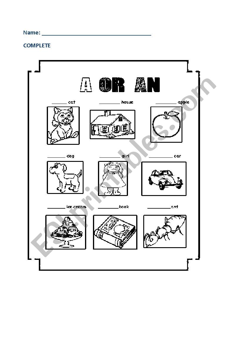 a/an use worksheet