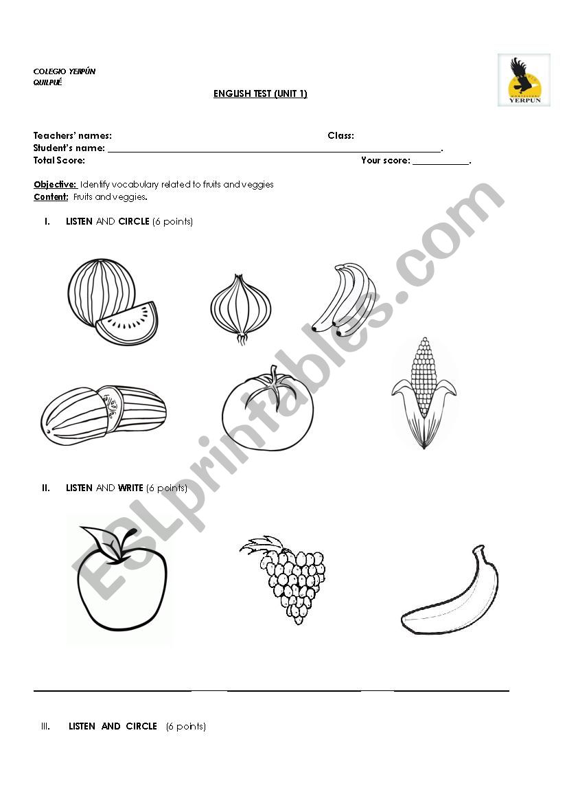  Fruits worksheet