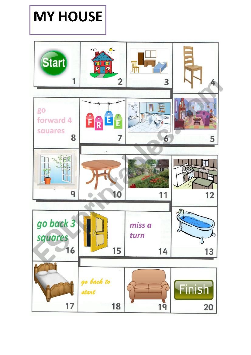 Board game: My house - ESL worksheet by szwedama