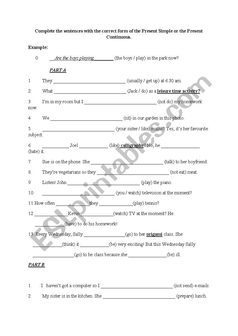 Present Continuous Present Simple Tenses Worksheet