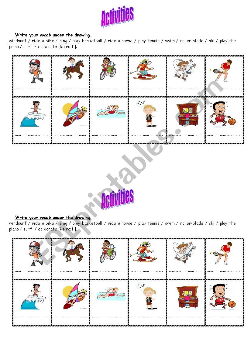 Activities, hobbies worksheet