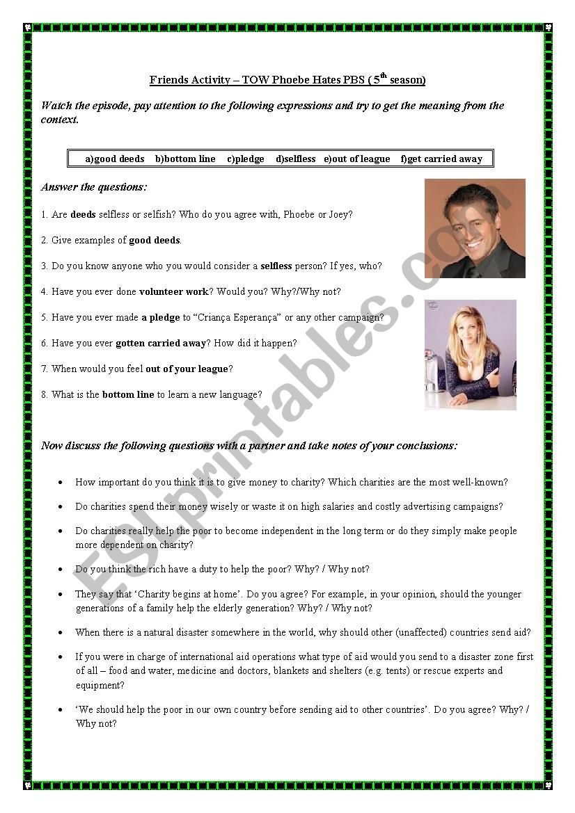 Friends And Charity ESL Worksheet By Patzilio