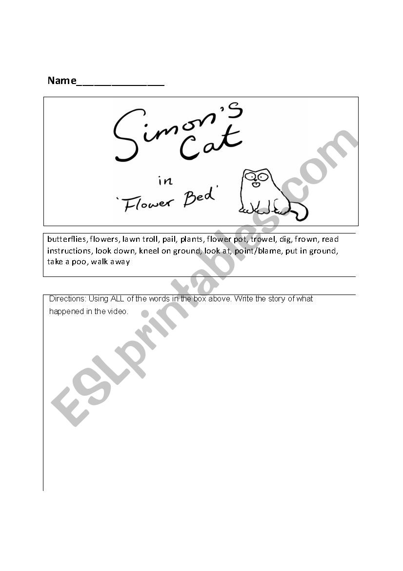 Simons Cat in Flower Bed worksheet
